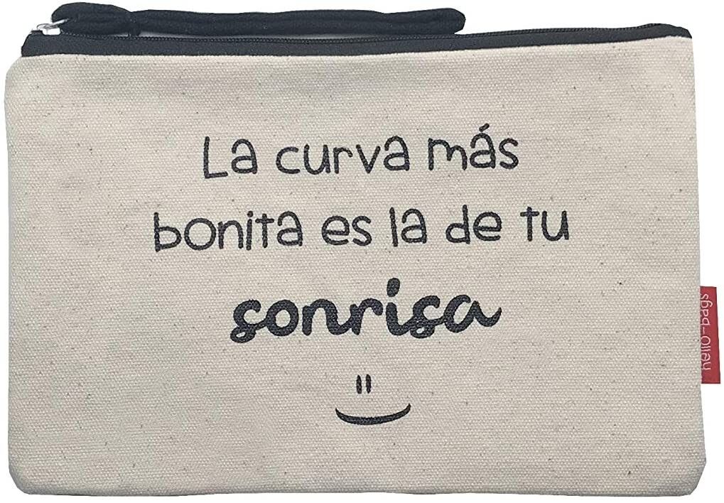 Kulturbeutel / Handtasche, 100% Baumwolle, Modell "DIE SCHÖNSTE KURVE IST DIE IHRES LÄCHELN" 2