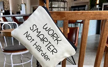 Trousse de toilette / Sac à main, 100% Coton, modèle "WORK SMARTER NOT HARDER" 2 6