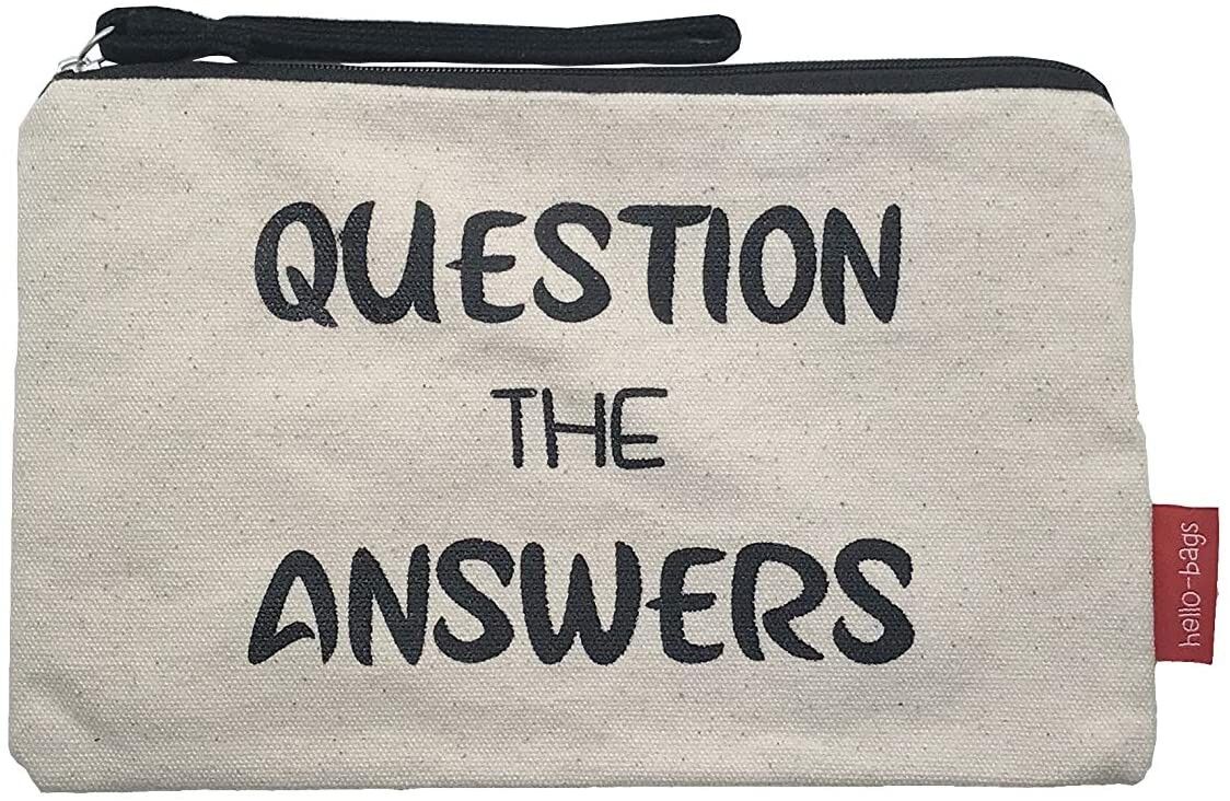 Beauty case / Borsa a mano, 100% cotone, modello "DOMANDA LE RISPOSTE" 2