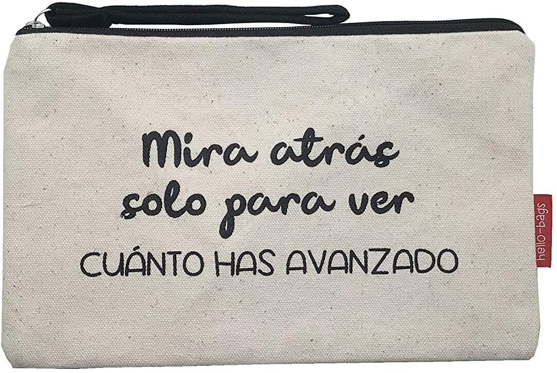 Toiletry Bag / Handbag, 100% Cotton, model "LOOK BACK ONLY TO SEE HOW MUCH YOU HAVE ADVANCED" 2