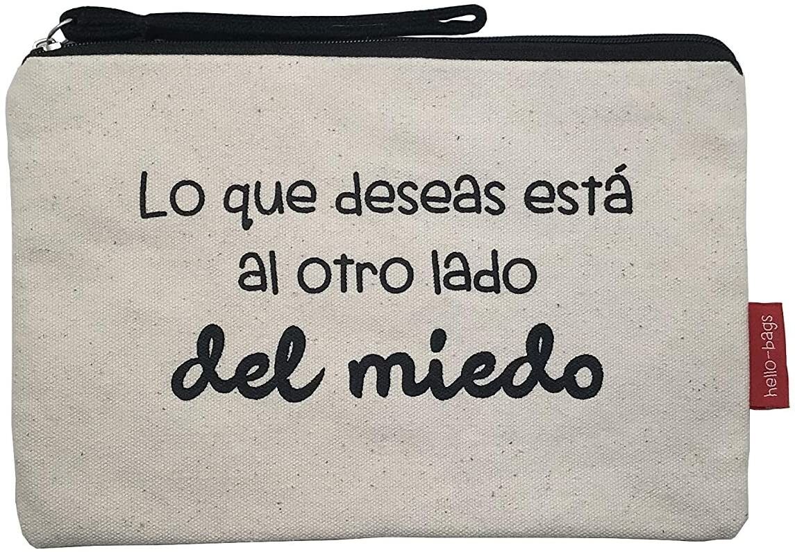 Beauty case/Borsa a mano, 100% Cotone, modello "WHAT YOU WANT IS ON THE OTHER SIDE OF FEAR"