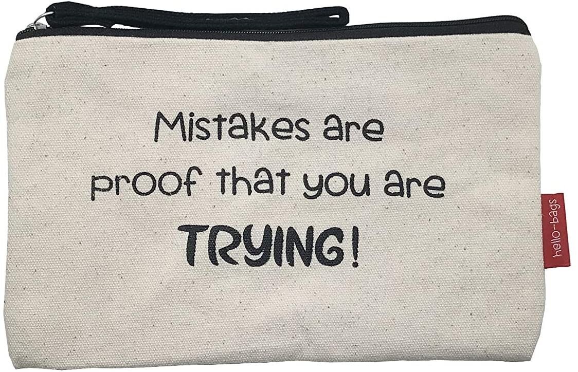 Beauty case / Borsa a mano, 100% Cotone, modello "GLI ERRORI SONO LA PROVA CHE STAI PROVANDO!"