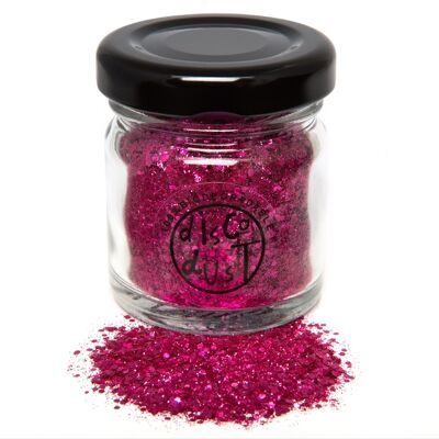 Pink chunky mix bio glitter, glass jar