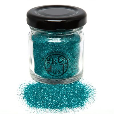 Turquoise Fine bio glitter, glass jar