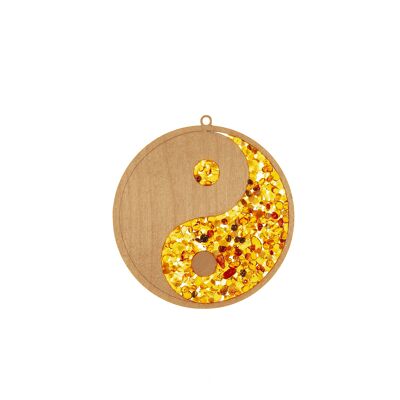 Suncatcher amber in birch wood - ying yang