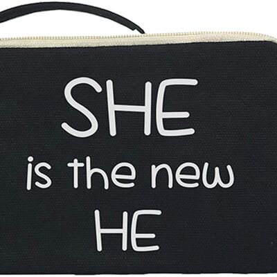 Purse / Wallet / Card Holder Bag, 100% Cotton, model "SHE IS THE NEW HE"