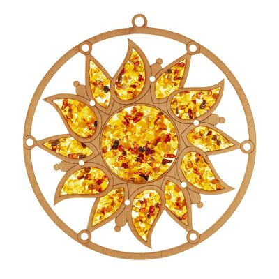 Suncatcher 20cm amber in birch wood - star