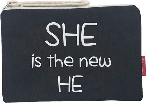 Toiletry Bag / Handbag, 100% Cotton, model "SHE IS THE NEW HE"