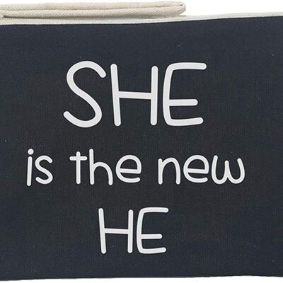 Toiletry Bag / Handbag, 100% Cotton, model "SHE IS THE NEW HE"