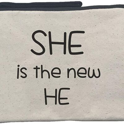 Toiletry Bag / Handbag, 100% Cotton, model "SHE IS THE NEW HE" 2