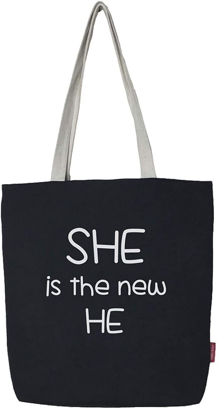 Borsa tote, 100% Cotone, modello "SHE IS THE NEW HE"