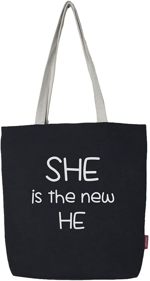 Tote bag, 100% Cotton, model "SHE IS THE NEW HE"