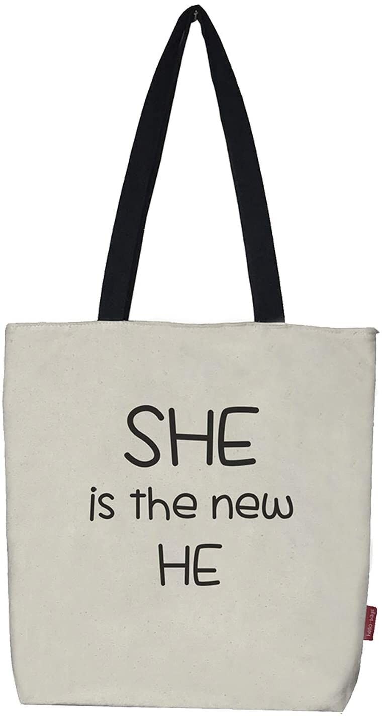 Borsa tote, 100% Cotone, modello "SHE IS THE NEW HE" 2