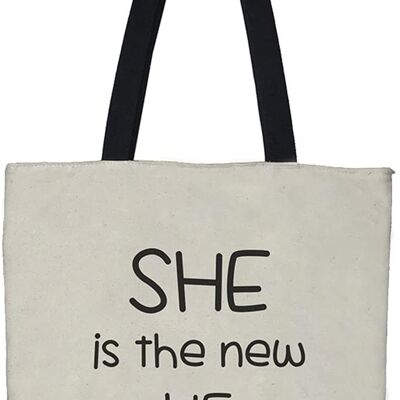Borsa tote, 100% Cotone, modello "SHE IS THE NEW HE" 2