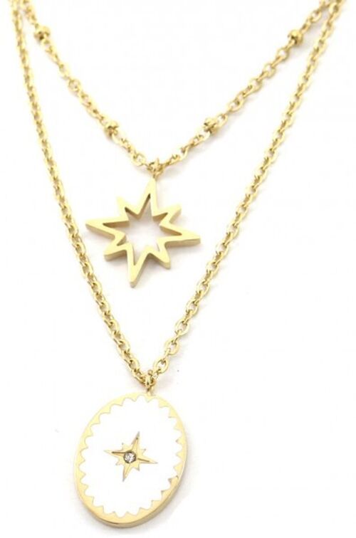 N2004-001G S. Steel Layered Necklace Northern Stars Gold