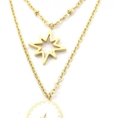 N2004-001G S. Steel Layered Necklace Northern Stars Gold