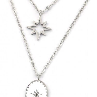 N2004-001S S. Steel Layered Necklace Northern Stars Silver