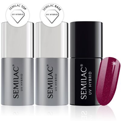 Semilac Base + Top + 098 Elegant Cherry UV Gel Polish Set