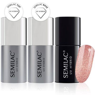 Semilac Base + Top + 094 Pink Gold UV Gel Polish Set