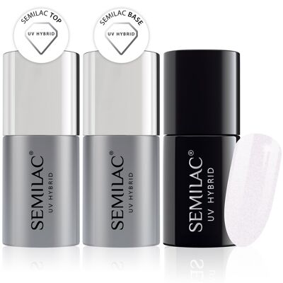 Semilac Base + Top + 092 Shimmering White UV Gel Polish Set