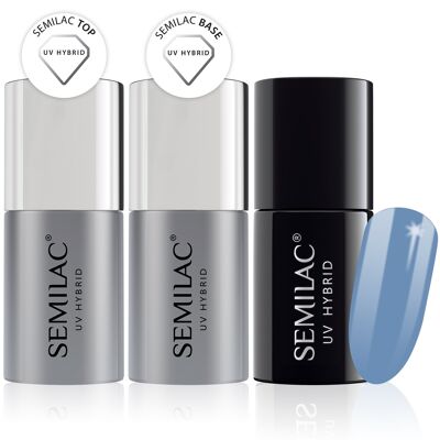 Semilac Base + Top + 084 Denim Blue UV Gel Polish Set
