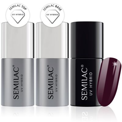 Semilac Base + Top + 083 Burgundy Wine UV Gel Polish Set