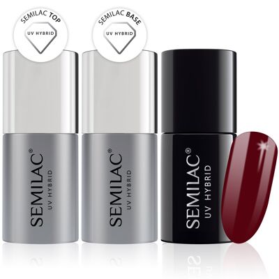 Semilac Base + Top + 071 Deep Red UV Gel Polish Set