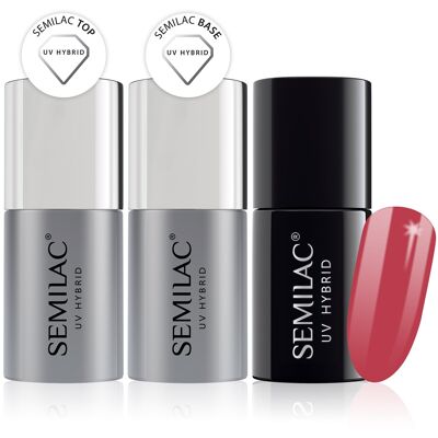 Semilac Base + Top + 065 Wild Strawberry UV Gel Polish Set