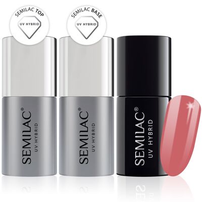 Semilac Base + Top + 064 Pink Rose UV Gel Polish Set