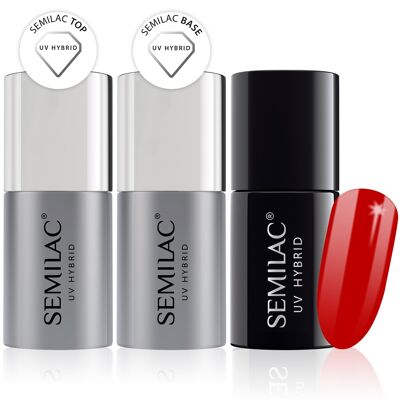 Semilac Base + Top + 063 Legendary Red UV Gel Polish Set