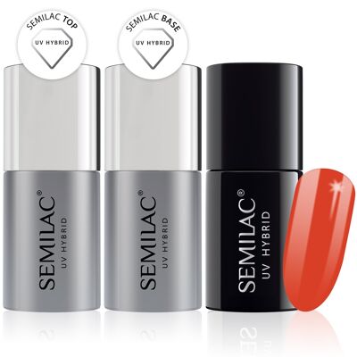 Semilac Base + Top + 061 Juicy Orange UV Gel Polish Set