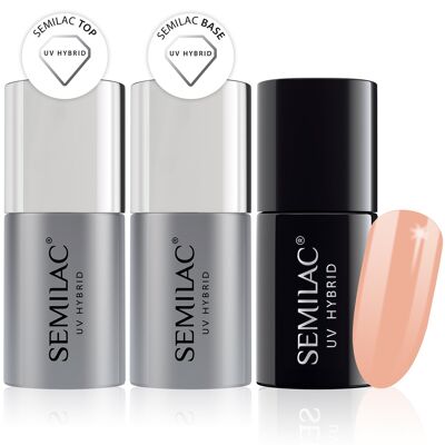 Semilac Base + Top + 055 Peach Milk UV Gel Polish Set