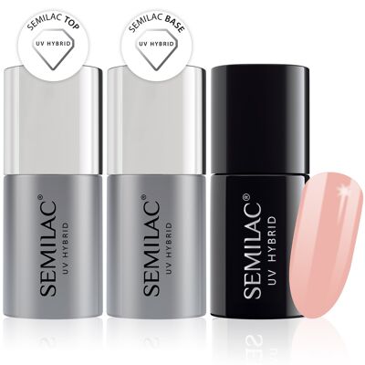 Semilac Base + Top + 053 French Pink Milk UV Gel Polish Set