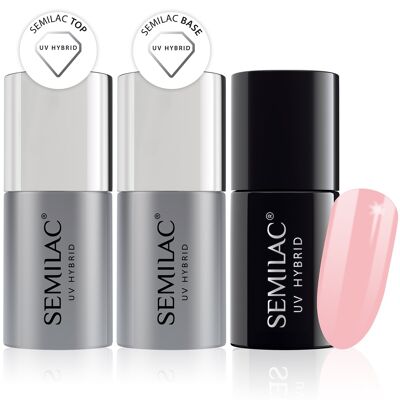Semilac Base + Top + 047 Pink Peach Milk UV Gel Polish Set