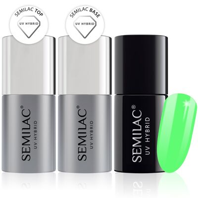 Semilac Base + Top + 041 Caribbean Green UV Gel Polish Set