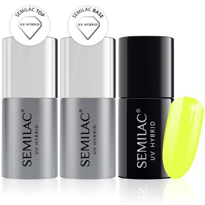 Semilac Base + Top + 040 Canary Green UV Gel Polish Set