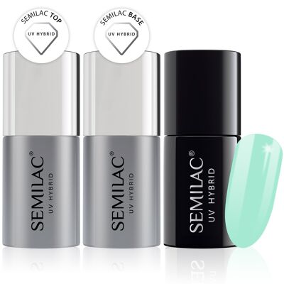 Semilac Base + Top + 022 Mint UV Gel Polish Set