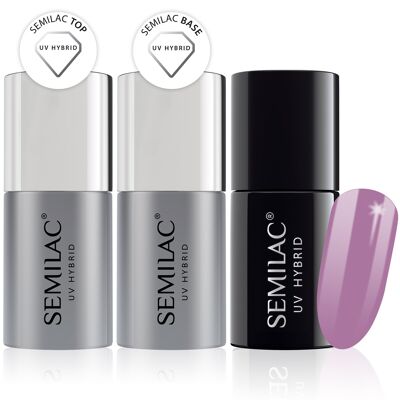 Semilac Base + Top + 010 Pink & Violet UV Gel Polish Set