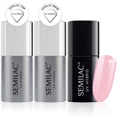 Semilac Base + Top + 003 Sweet Pink UV Gel Polish Set