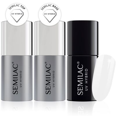 Semilac Base + Top + 001 Strong White UV Gel Polish Set