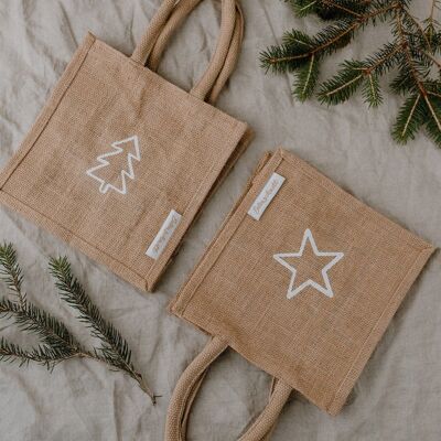 Mini jute shopper star & fir