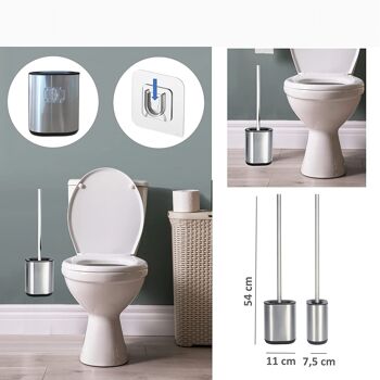 Brosse de toilette 3en1 en silicone avec porte-brosse de toilette et support mural 2