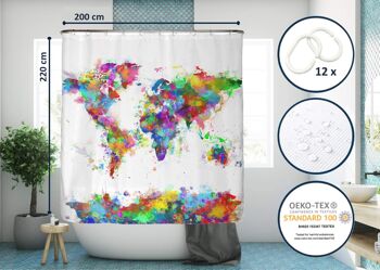 Rideau de douche carte du monde 200x220cm 2