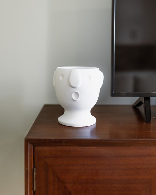Ceramic Vase Surprised Face - White