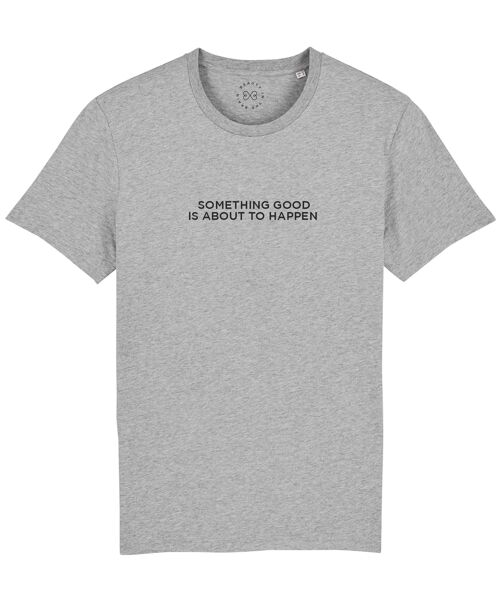 Something Good Is About To Happen Slogan Organic Cotton T-Shirt- Grey 6-8