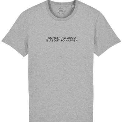 Something Good Is About To Happen Slogan Organic Cotton T-Shirt- Grey 6-8