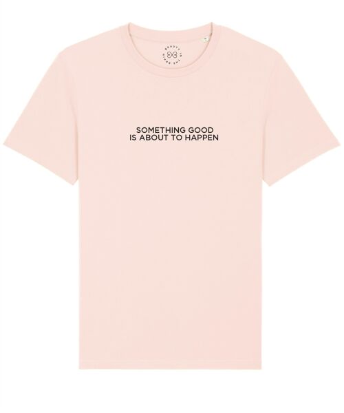 Something Good Is About To Happen Slogan Organic Cotton T-Shirt- Candy Pink 10-12