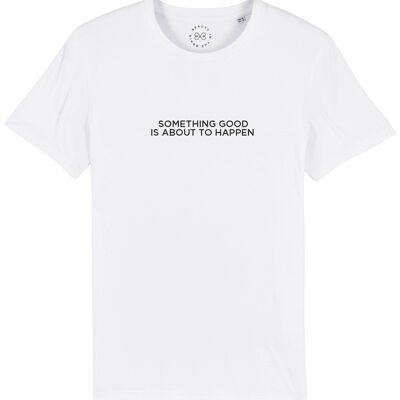 Camiseta Algodón Orgánico Con Lema Algo Bueno Está A Punto De Suceder - Blanco 14-16