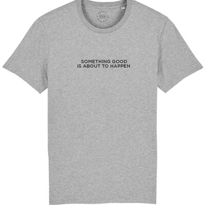 Something Good Is About To Happen Slogan Organic Cotton T-Shirt  - Grey 18-20