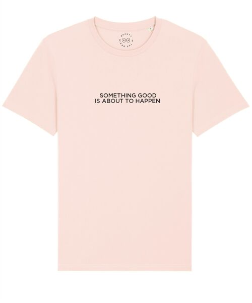 Something Good Is About To Happen Slogan Organic Cotton T-Shirt  - Candy Pink 18-20